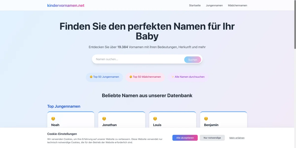 Kindervornamen.net - React Babynamen-Datenbank